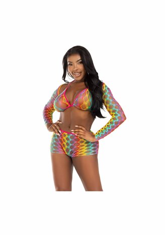 Rainbow top, shrug &amp; shorts